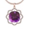 Certified 11.53 Ctw I2/I3 Amethyst And Diamond 14K Rose Gold Pendant
