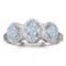 Certified 10k White Gold Oval Aquamarine And Diamond Three Stone Ring