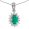Certified 14k White Gold Oval Emerald And Diamond Pendant 0.33 CTW