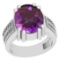 4.19 Ctw I2/I3 Amethyst And Diamond 10K White Gold Victorian Style Ring