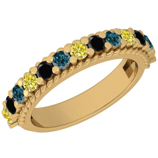 0.96 Ctw I2/I3 Multi Treated Fancy yellow,Blue,Black diamond 14K Yellow Gold Filigree Style Band Rin