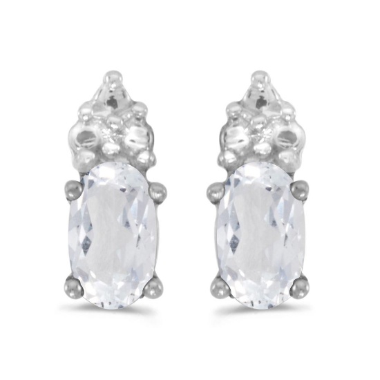 Certified 14k White Gold Oval White Topaz Earrings