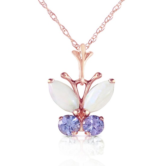 0.7 Carat 14K Solid Rose Gold Butterfly Necklace Opal Tanzanite