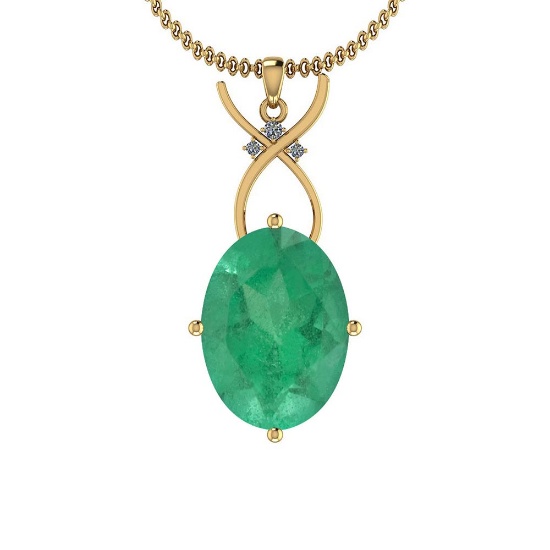 4.06 Ctw Emerald And Diamond I2/I3 14K Yellow Gold Pendant