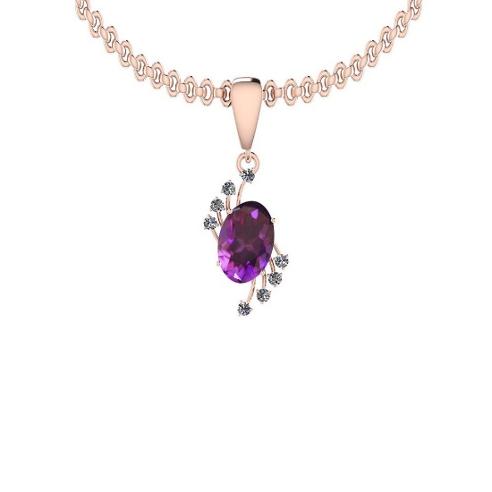 Certified 8.45 Ctw I2/I3 Amethyst And Diamond 14K Rose Gold Pendant