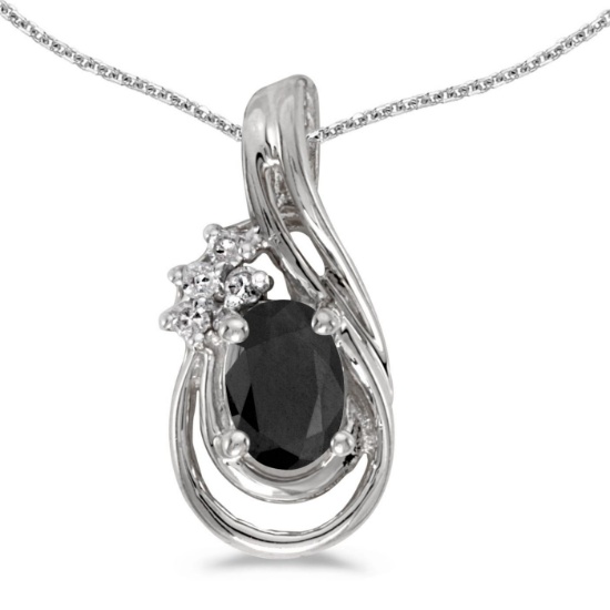 Certified 14k White Gold Oval Onyx And Diamond Teardrop Pendant 0.43 CTW