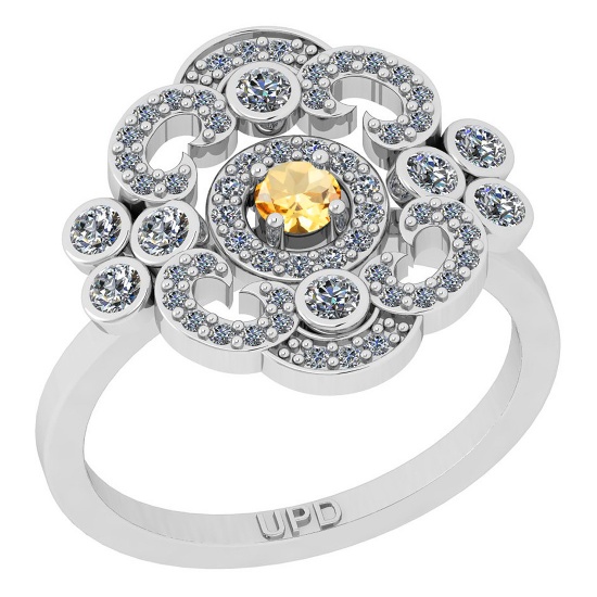 0.70 Ctw I2/I3 Citrine And Diamond 10K White Gold Filigree Engagement Ring