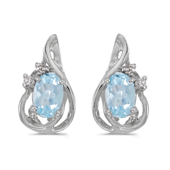 Certified 14k White Gold Oval Aquamarine And Diamond Teardrop Earrings 0.62 CTW