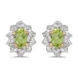 Certified 10k Yellow Gold Oval Peridot And Diamond Earrings