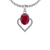 1.40 Ctw I2/I3 Ruby And Diamond 14K White Gold Necklace