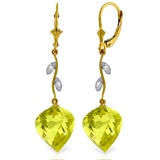 21.52 Carat 14K Solid Gold Diamond Spiral Lemon Quartz Earrings