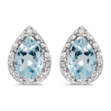 Certified 14k White Gold Pear Aquamarine And Diamond Earrings
