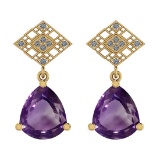 15.16 Ctw I2/I3 Amethyst And Diamond 10K Yellow Gold Earrings