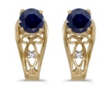 Certified 14k Yellow Gold Round Sapphire And Diamond Earrings