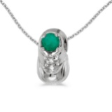 Certified 10k White Gold Round Emerald Baby Bootie Pendant 0.19 CTW