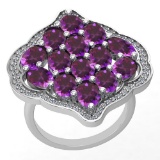 5.26 Ctw I2/I3 Amethyst And Diamond 10K White Gold Vintage Style Ring