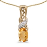 Certified 14k Yellow Gold Oval Citrine And Diamond Pendant