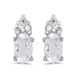 Certified 14k White Gold Oval White Topaz Earrings