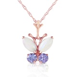 0.7 Carat 14K Solid Rose Gold Butterfly Necklace Opal Tanzanite