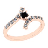 0.60 Ctw I2/I3 Treated Fancy Black And White Diamond 14K Rose Gold Bypass Bridal Wedding Ring