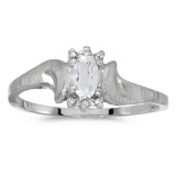 Certified 10k White Gold Oval White Topaz And Diamond Satin Finish Ring