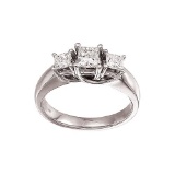 Certified 14k White Gold 1.00 Ct Three Stone Trellis Diamond Ring