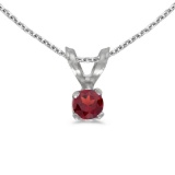 Certified 14k White Gold Round Garnet Pendant