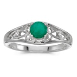 Certified 10k White Gold Round Emerald And Diamond Ring 0.34 CTW