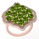 5.26 Ctw Peridot And Diamond I2/I3 10K Rose Gold Vintage Style Ring