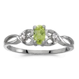 Certified 14k White Gold Oval Peridot And Diamond Ring