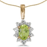 Certified 14k Yellow Gold Oval Peridot And Diamond Pendant