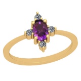 0.60 Ctw Amethyst And Diamond I2/I3 10K Yellow Gold Vintage Style Ring