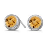 Certified 14k White Gold Round Citrine Bezel Stud Earrings