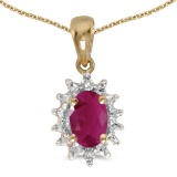 Certified 14k Yellow Gold Oval Ruby And Diamond Pendant