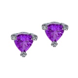 Certified 14k Trillion Amethyst and Diamond Earrings 3.52 CTW