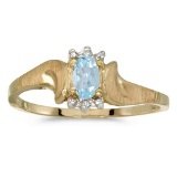 Certified 10k Yellow Gold Oval Aquamarine And Diamond Satin Finish Ring