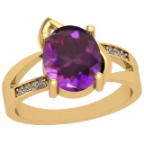 2.54 Ctw Amethyst And Diamond I2/I310K Yellow Gold Vintage Style Ring