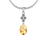 Certified 4.59 Ctw I2/I3 Citrine And Diamond 14K White Gold Pendant