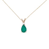 Certified 14k Yellow Gold Pear Shaped Emerald and Diamond Oval Pendant