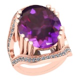 23.60 Ctw VS/SI1 Amethyst And Diamond 14k Rose Gold Victorian Style Ring