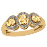 1.00 Ctw Citrine And Diamond I2/I3 14K Yellow Gold three Stone Ring