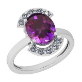 1.39 Ctw Amethyst And Diamond I2/I3 10K White Gold Vintage Style Ring