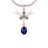 4.71 Ctw VS/SI1 Tanzanite And Diamond Platinum 14K Rose Gold Plated Pendant