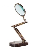 BRASS BIG ZIG ZAG MAGNIFIER GLASS W/ WOODEN BASE