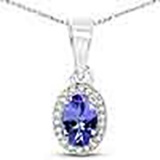 0.48 Carat Genuine Tanzanite and White Diamond 14K White Gold Pendant