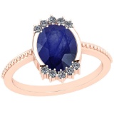 2.64 CtwBlue Sapphire And Diamond I2/I3 10K Rose Gold Vintage Style Ring