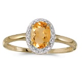 Certified 14k Yellow Gold Oval Citrine And Diamond Ring