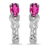 Certified 10k White Gold Oval Pink Topaz And Diamond Earrings 0.51 CTW