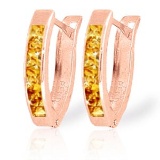 0.7 CTW 14K Solid Rose Gold Oval Huggie Earrings Citrine