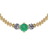 3.20 Ctw VS/SI1 Emerald And Diamond 14K Yellow Gold Vintage Style Necklace